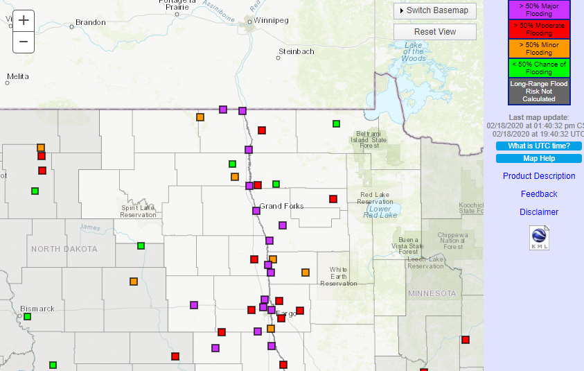 A map from the National Weather Service predicting flood levels this spring.