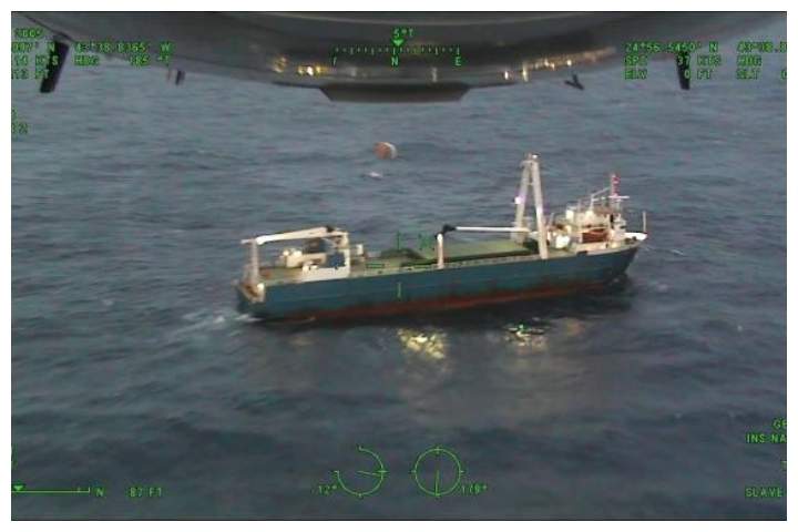 The MV Alta cargo ship is shown during a U.S. Coast Guard effort to drop supplies for its crew in October 2018.