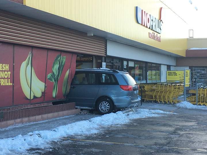 A van crashes into a No Frills grocery store on Keele Street in Toronto. (Feb. 28, 2020)