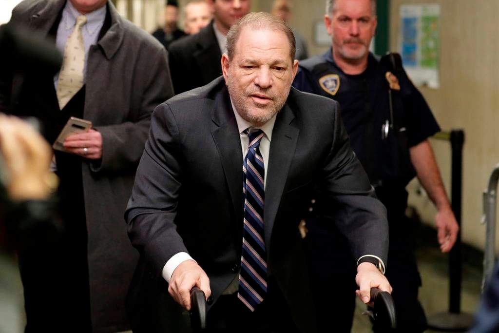 Harvey Weinstein arrives at a Manhattan courthouse for his rape trial in New York, Wednesday, Feb. 5, 2020. (AP Photo/Seth Wenig)
