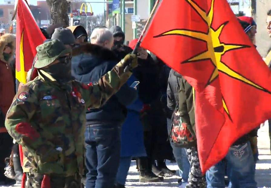 Dozens of demonstrators rallied in front of RCMP headquarters in Winnipeg Friday in support of those opposing a natural gas pipeline in northern B.C.