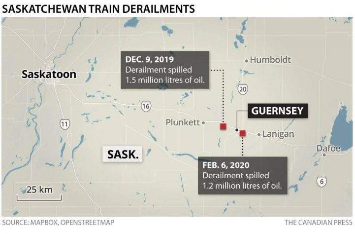 1.2M litres of oil spilled in Guernsey, Sask. CP train derailment - image