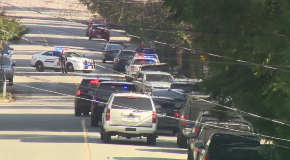 RCMP on the scene of a standoff in North Vancouver on Friday, Feb. 21, 2020. 