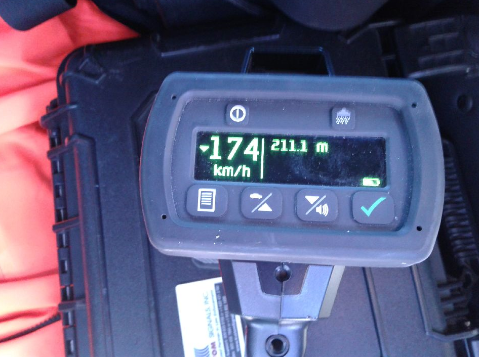 Police say their RADAR gun captured one of the drivers travelling 174 km/h in a 110 km/h zone. 