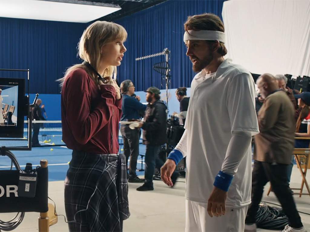 (L-R) Taylor Swift and Taylor Swift as a man in the official music video for ‘The Man’, which was released on Feb. 27, 2020.