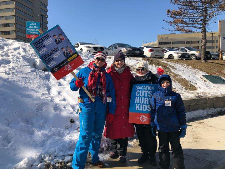 Thousands of Peel Region teachers picket along Hurontario Street (Highway 10) in a coordinated one-day strike involving four major unions. (Feb. 21, 2020)