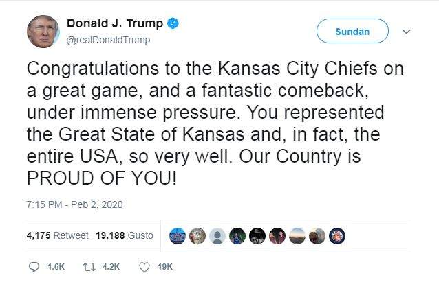 This screenshot, taken from the cached website Wayback Machine, shows U.S. President Donald Trump congratulated the Kansas City Chiefs on Sunday for their Super Bowl win by stating they were from the state of Kansas. Kansas City is located in Missouri.