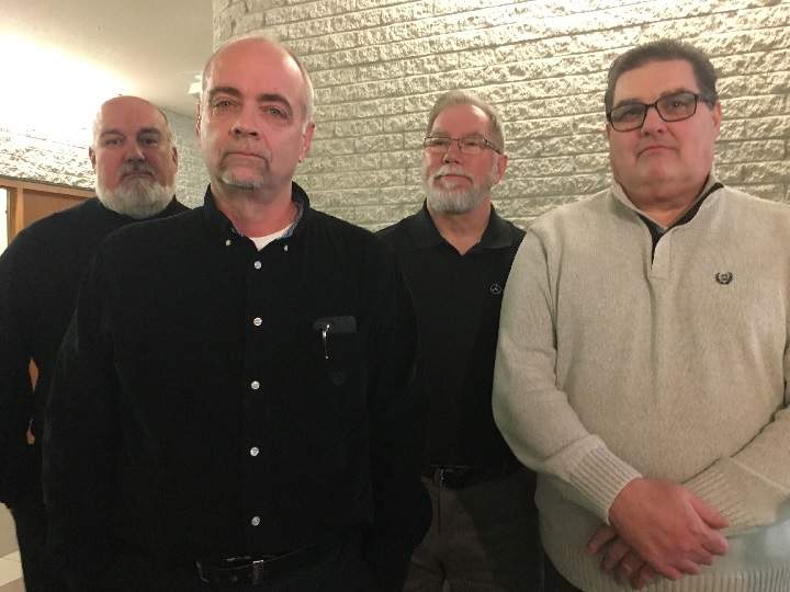 Wade Wilson (front left) showed up at the Longueuil courthouse with a group of supporters. Tuesday, Feb. 4, 2020