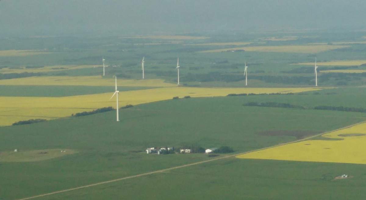Several wind turbines east of Red Deer, Alta. on July 21, 2019.