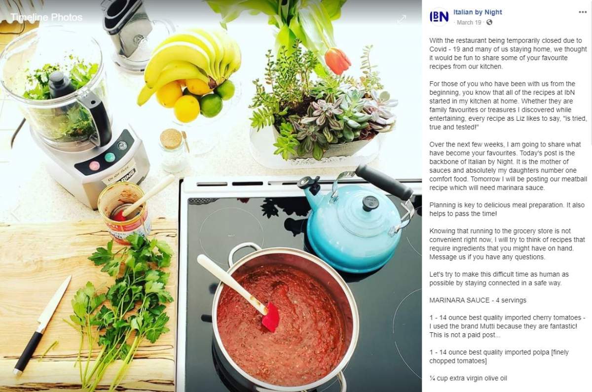 Michelle posted a recipe for their signature marinara on March 19.