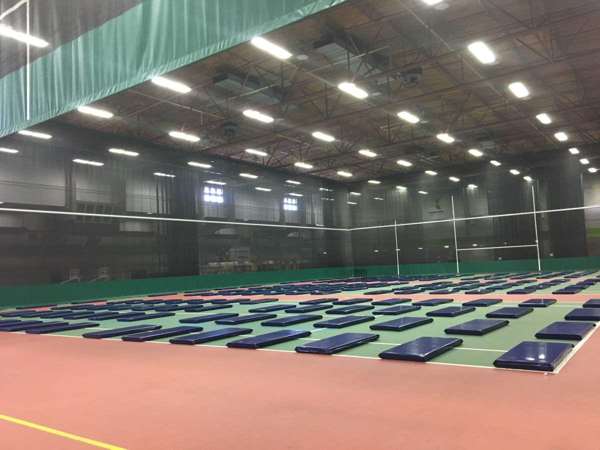 The Mustard Seed prepares an expanded overnight shelter using the Kinsmen Sports Centre. March 26, 2020.