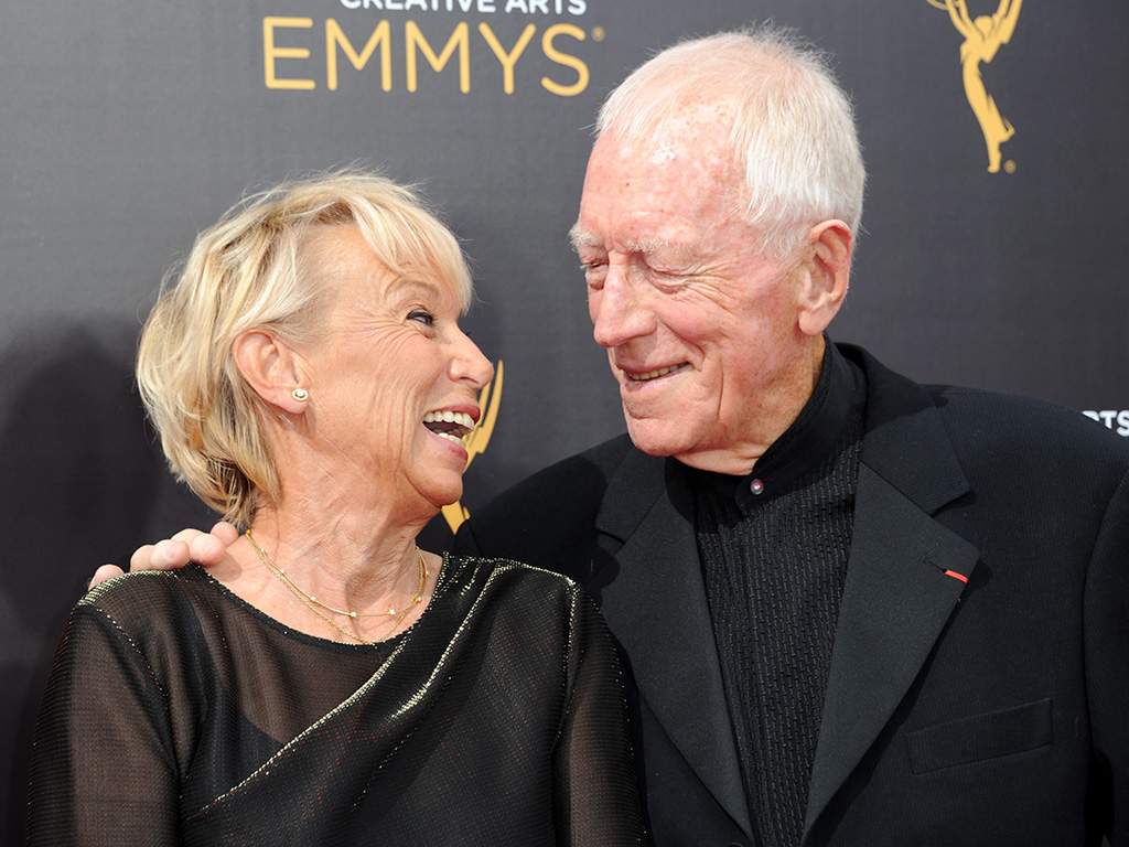 Catherine Brelet, left, and Max von Sydow arrive at Night 1 of the Creative Arts Emmy Awards at the Microsoft Theater on Saturday, Sept. 10, 2016, in Los Angeles, Calif.