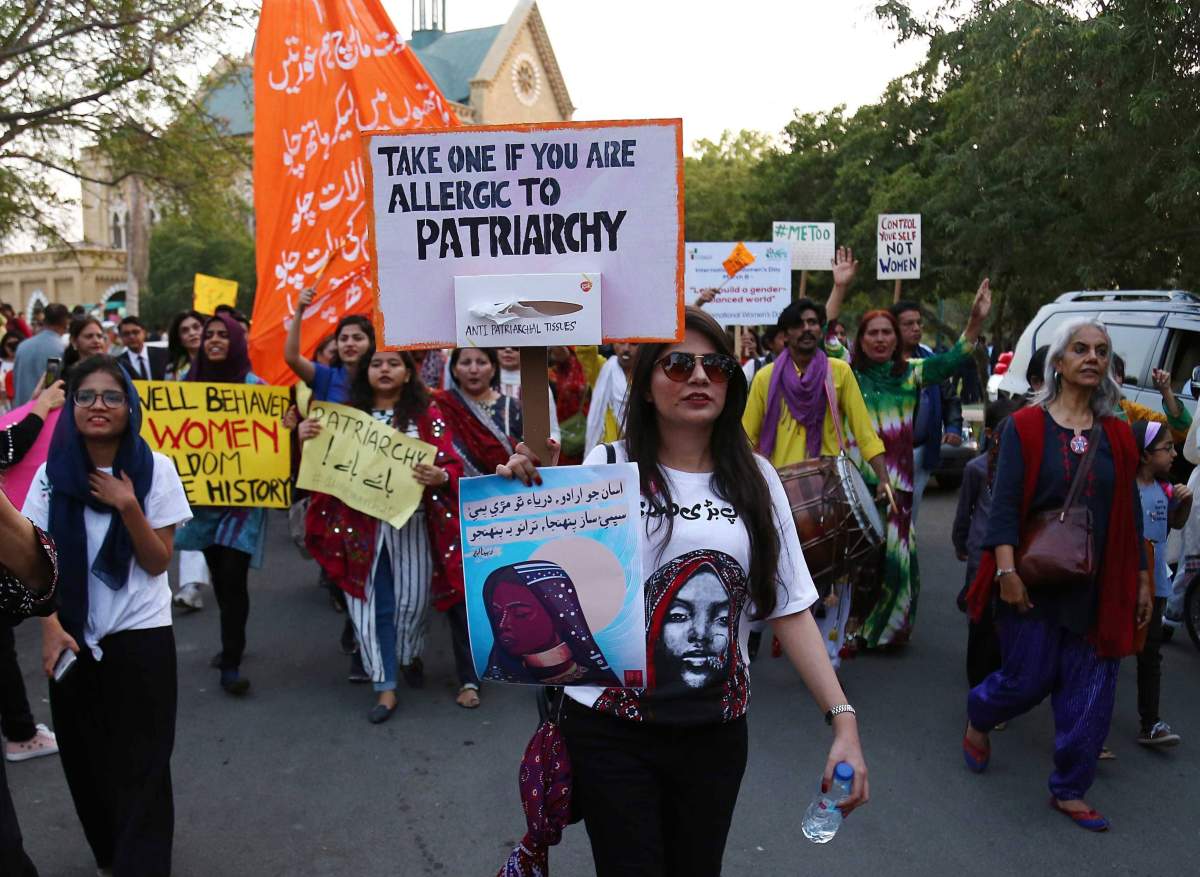 Pakistani women participate in a rally to mark the 2019 International Women’s Day in Karachi, Pakistan.