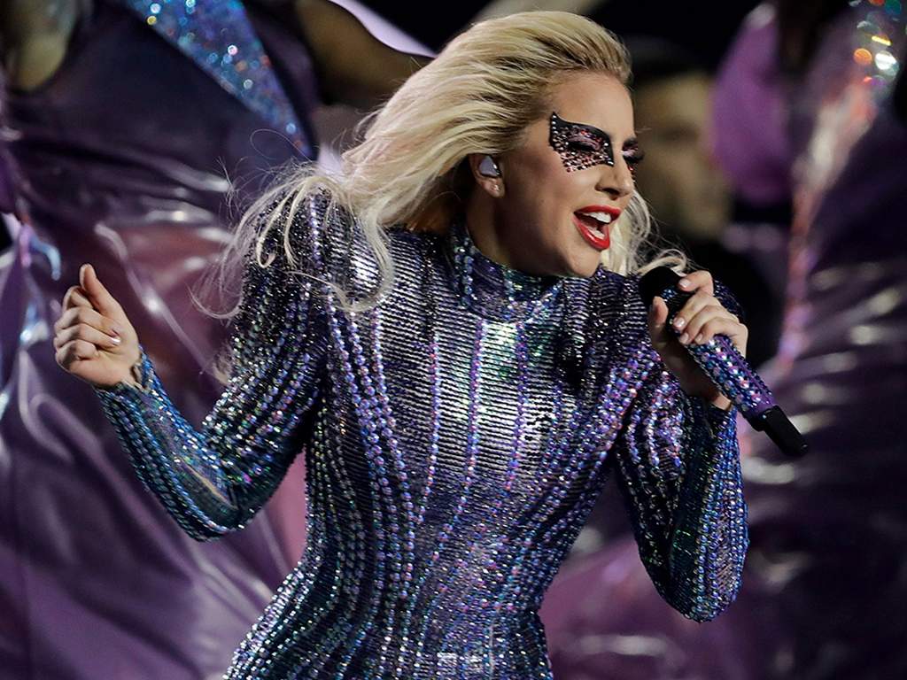 In this Feb. 5, 2017 file photo, singer Lady Gaga performs during the halftime show of the NFL Super Bowl 51 football game between the New England Patriots and the Atlanta Falcons in Houston, Texas.