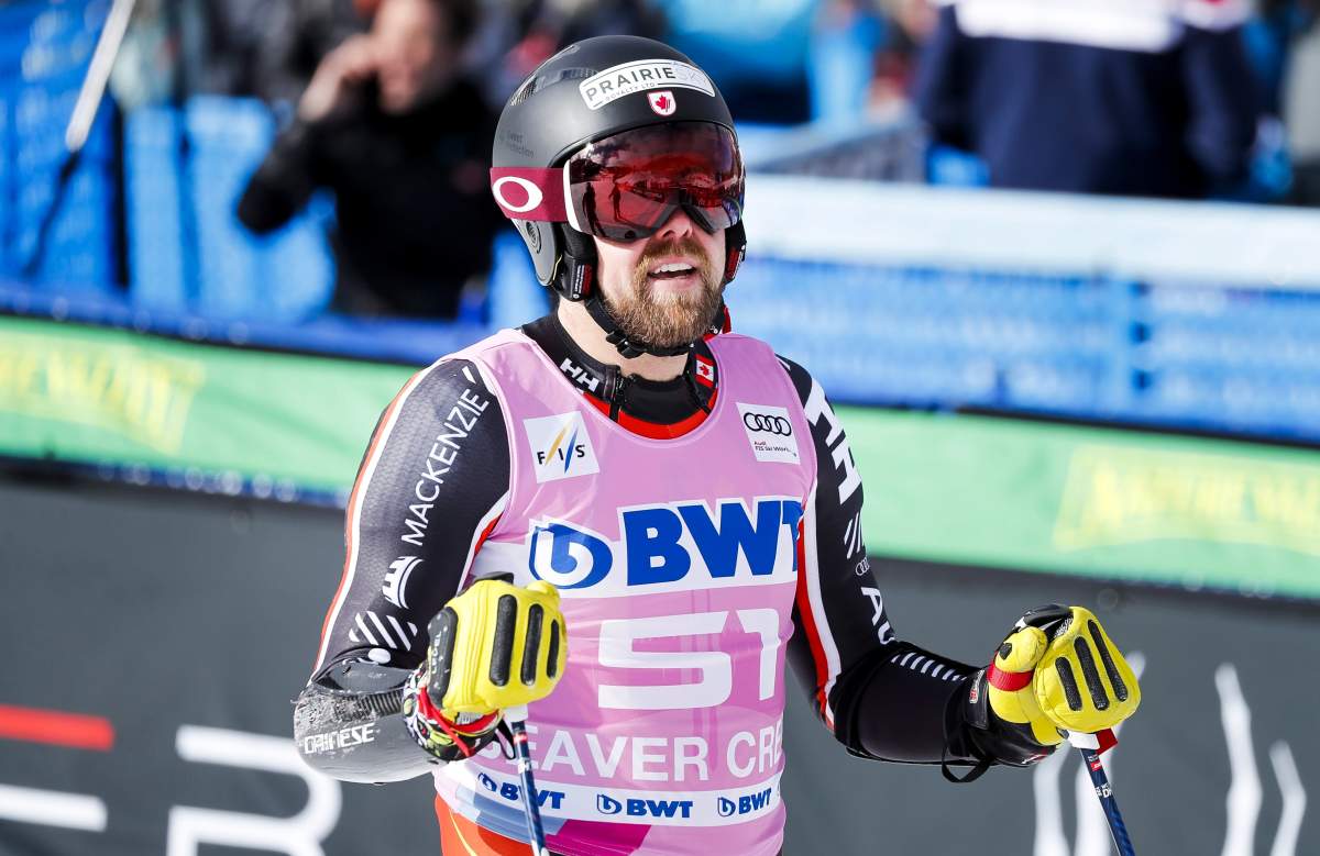 Skier Dustin Cook of Canada in the finish area during the Men’s Super G at the FIS Alpine Skiing World Cup in Beaver Creek, Colorado, USA, 06 December 2019.
