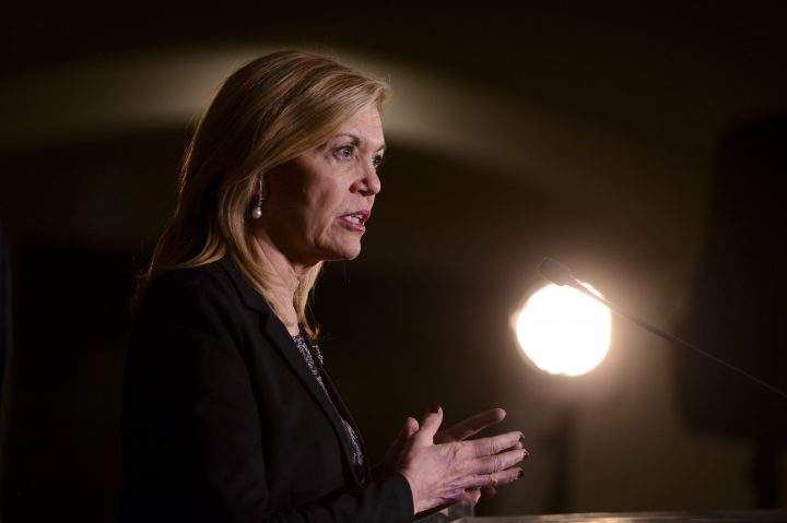 Ontario Health Minister Christine Elliott takes part in a media availability with Premier Doug Ford and fellow members of their cabinet ahead of meetings with Prime Minister Justin Trudeau in Ottawa on Thursday, March 12, 2020.