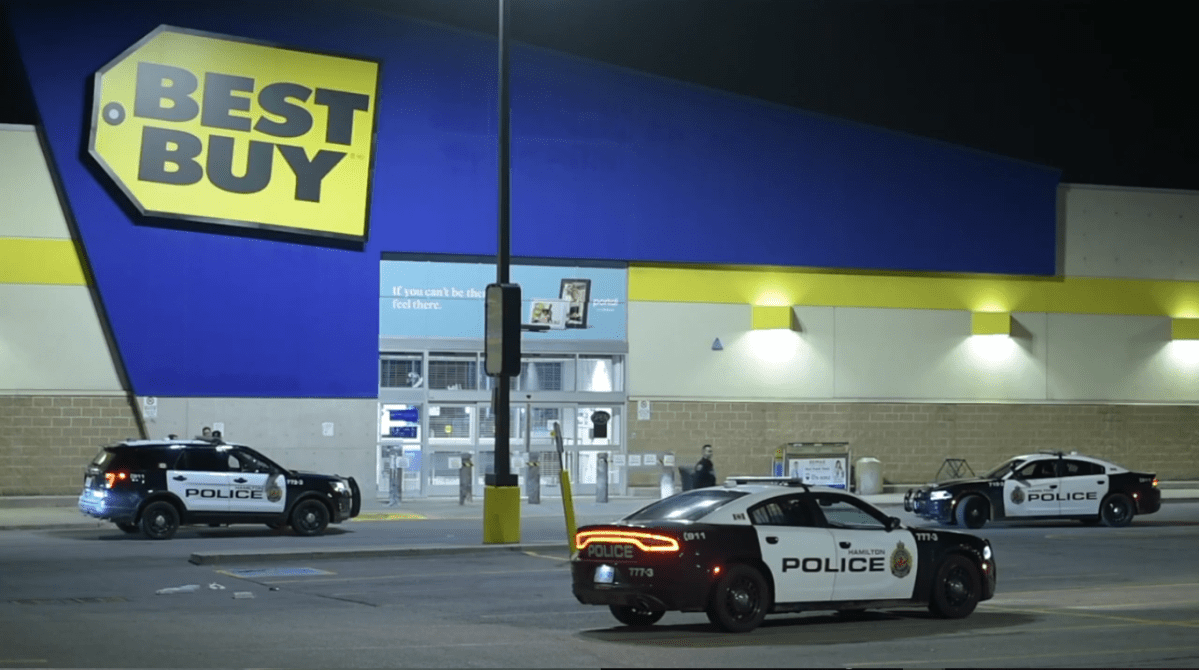 Officers responded to the Best Buy on Martindale Crescent around 2:30 a.m. after an alarm was tripped, say Hamilton police.