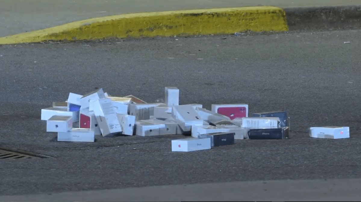 A photo taken out front of the Best Buy on Martindale Crescent after an early morning break-in.