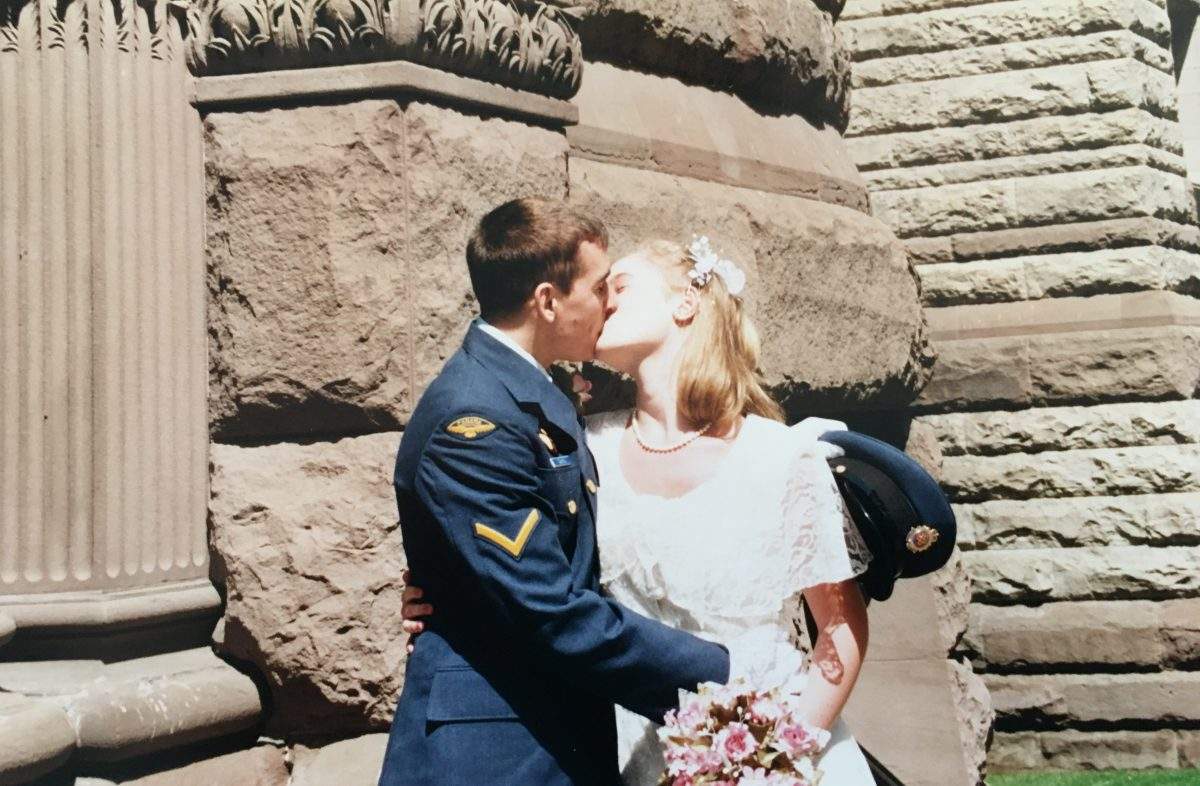 Blair and Kim Davis at Toronto City Hall on their wedding day on April 29, 1994.
