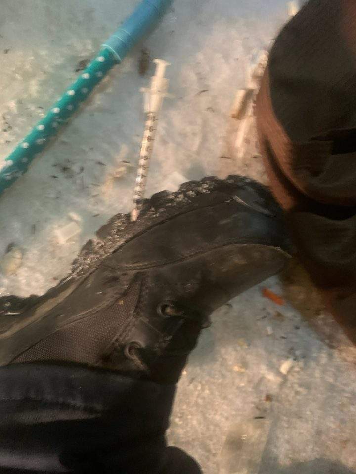 Wade LeCaine stepped on a needle and it got stuck in the sole of his boot.