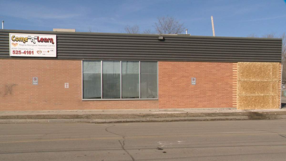 Come “n” Learn, Regina’s Aboriginal Headstart Centre’s building was boarded up following Sunday morning’s crash.