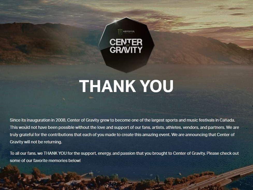 A screenshot of the announcement on the Center of Gravity’s website.