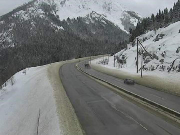 Road conditions at the summit of the Coquihalla Highway on Tuesday morning. The national weather agency is predicting 10 to 20 cm of snow from Tuesday afternoon to Wednesday morning.