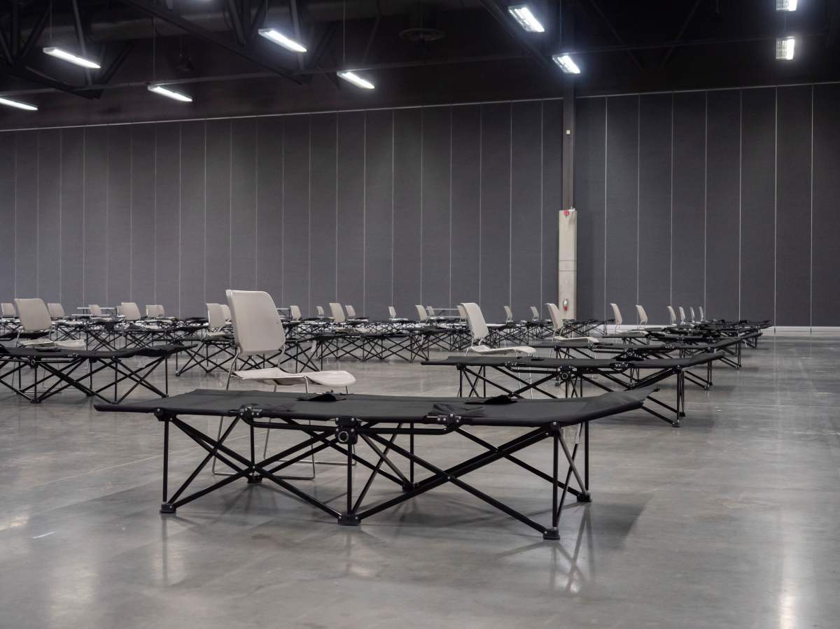 Beds at the 24/7 isolation centre at the Edmonton EXPO Centre will be spaced out to allow for social distancing.
