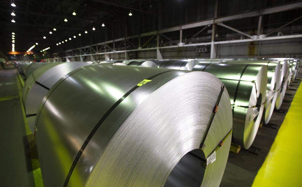 Rolls of coiled coated steel at Stelco.