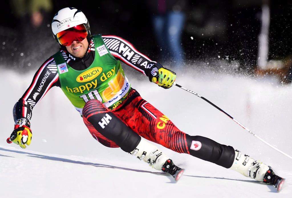 Dustin Cook, of Canada, skis down the course during the men's World Cup Super G ski race in Lake Louise, Alta., on November 25, 2018. Canadian alpine skier Dustin Cook says he's retiring at the end of this season. After 12 years on the national team, the 31-year-old from Ottawa intends to make Sunday's super giant slalom in Kvitfjell, Norway, his swan song.