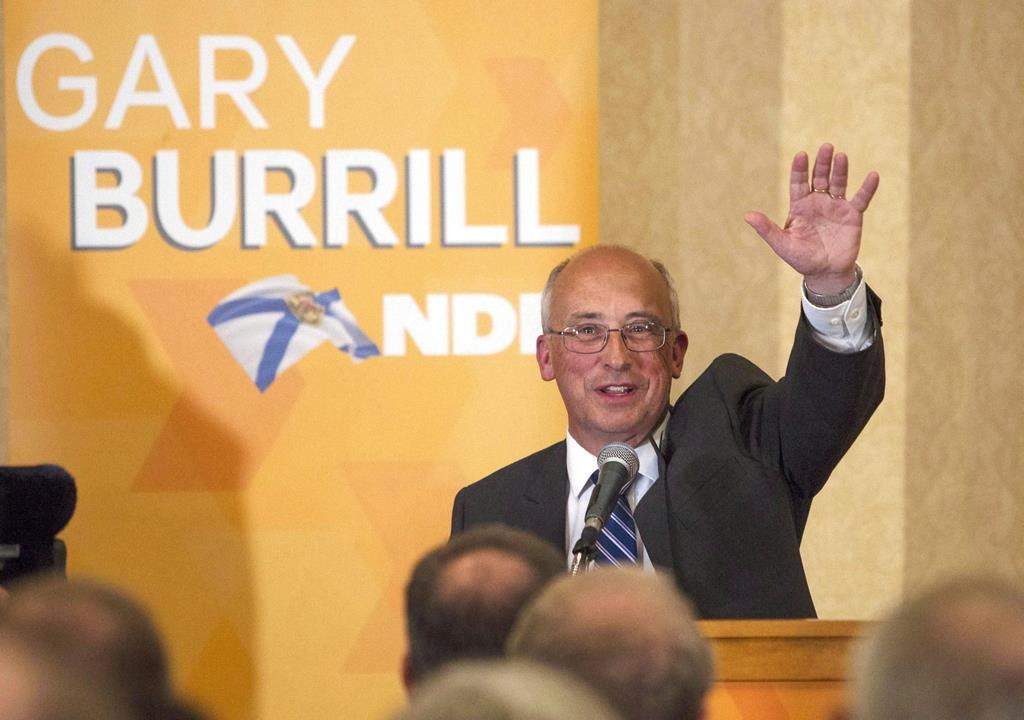 Nova Scotia NDP leader Gary Burrill, waves to supporters after winning his seat following the Nova Scotia provincial election in Halifax, N.S. on May 30, 2017.