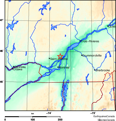 3.6 magnitude earthquake lightly shook a region of Quebec Sunday morning.
