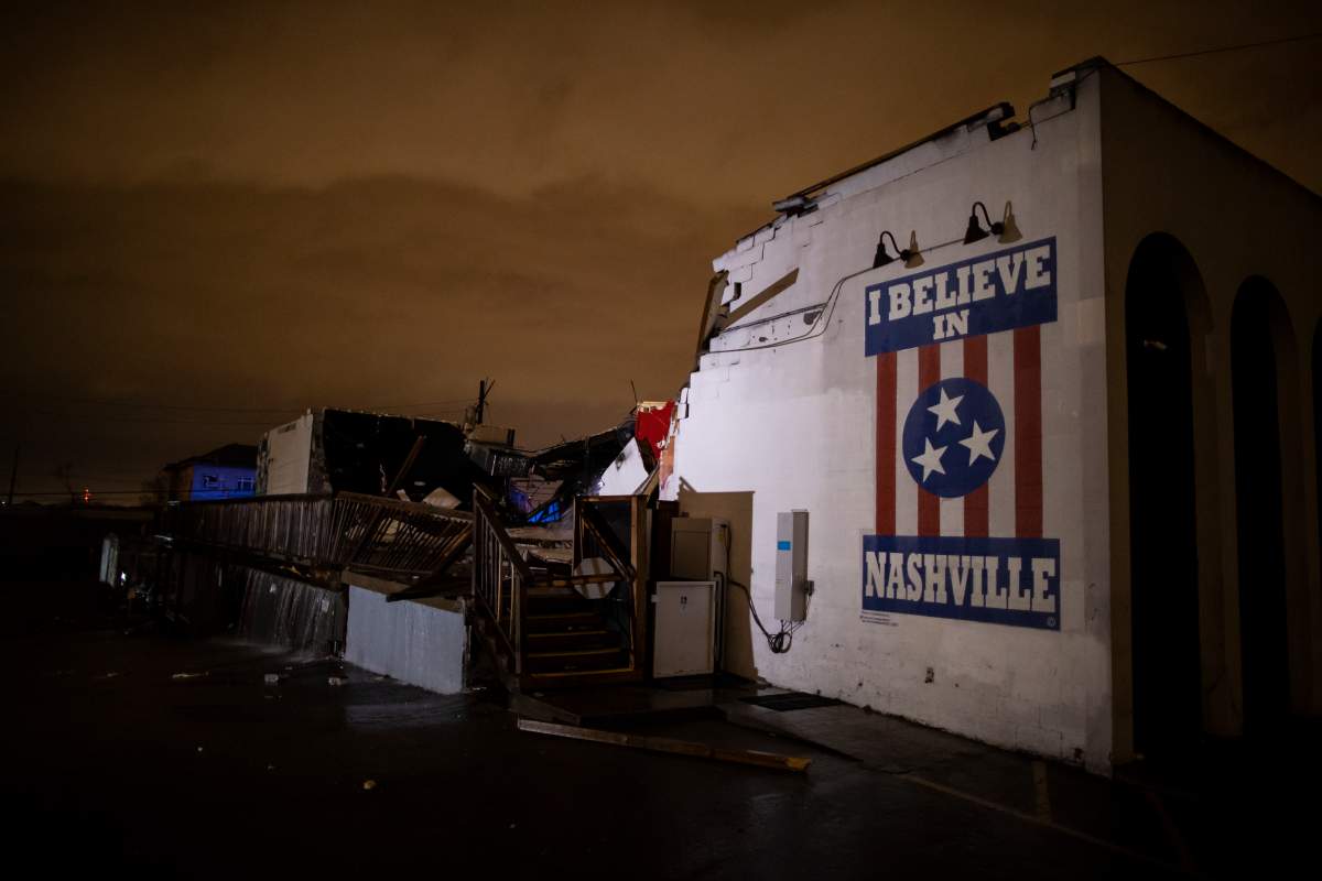 The Basement in the neighbourhood of East Nashville on March 3, 2020 in Nashville, Tennessee, which was heavily damaged after a tornado passed through.
