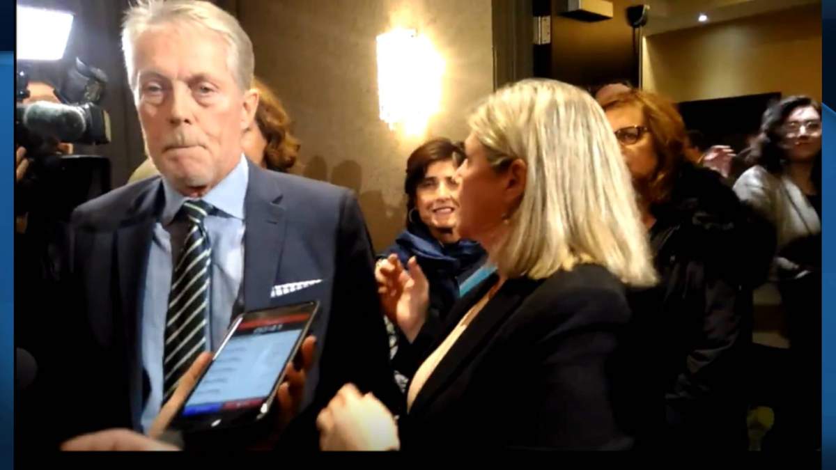 Hamilton Mayor Fred Eisenberger and Ontario NDP Leader Andrea Horwath at the downtown Sheraton after the province told them Hamilton's LRT project was cancelled on Dec. 16, 2019.