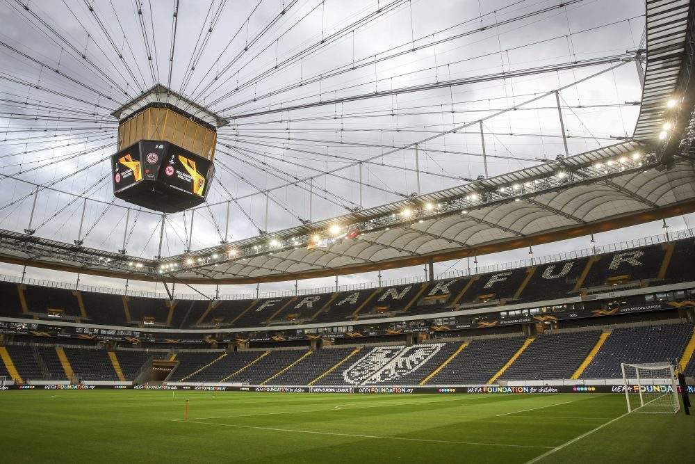 General view of empty stands prior to the UEFA Europa League round of 16, the first-leg soccer match between Eintracht Frankfurt and FC Basel in Frankfurt Main, Germany, March 12, 2020.