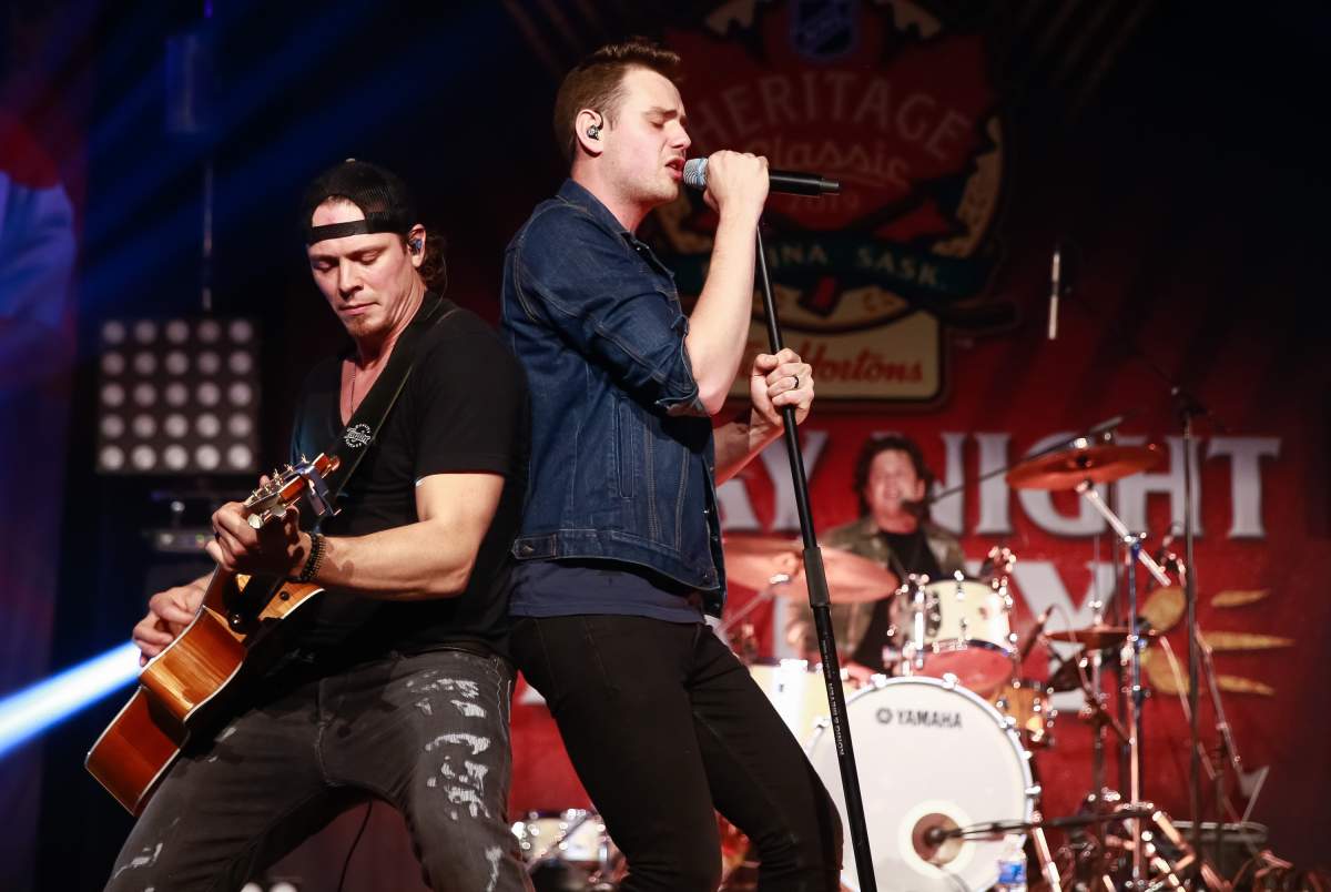 (L-R) J.J. and Ty Hunter of the Hunter Brothers perform at the Friday Night Party at the International Trade Centre in advance of the 2019 Tim Hortons NHL Heritage Classic on Oct. 25, 2019 in Regina, Sask.