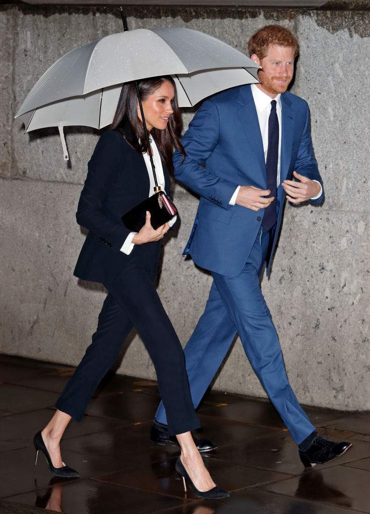 Prince Harry and then-fiancée Meghan Markle attend the Endeavour Fund Awards ceremony at Goldsmiths’ Hall on Feb. 1, 2018 in London, England.