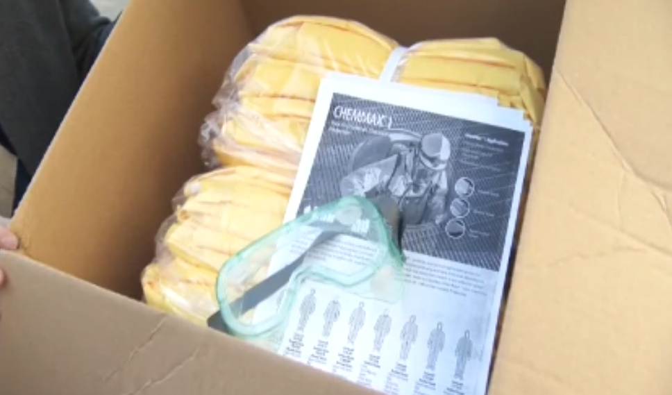 Goggles and protective suits donated to Vancouver General Hospital by a Chinese Canadian charity on Wednesday.