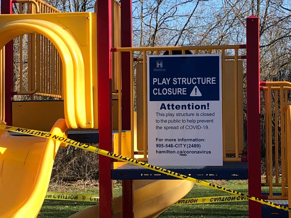 The play structure in Greenhill park in Hamilton’s east-end was one of many public spaces the city shut down in light of the COVID-19 pandemic.