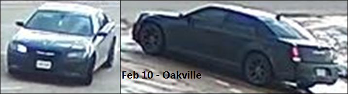 Halton police believe a black Chrysler 300 may have aided in the theft of three vehicles in the GTA.