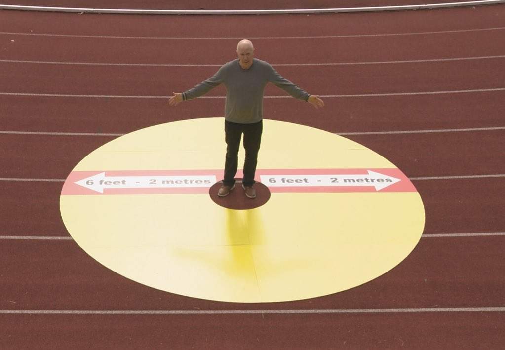 Burnaby Mayor Mike Hurley demonstrates what two metres of physical distancing looks like. Keeping two metres apart is one of provincial health officer Dr. Bonnie Henry's directives to the public during the pandemic.