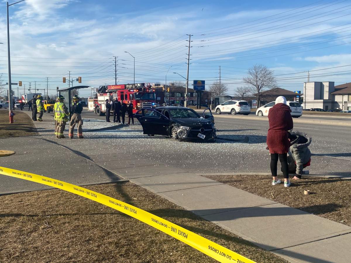 A man has been arrested for dangerous driving after a car crashed into a bus shelter, seriously injuring a 10-year-old girl on Sunday.