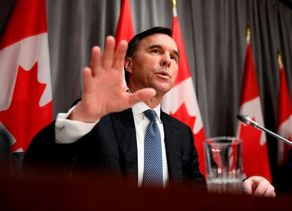 Minister of Finance Bill Morneau speaks during a press conference on economic support for Canadians impacted by COVID-19 at West Block on Parliament Hill in Ottawa on Wednesday, March 18, 2020. THE CANADIAN PRESS/Justin Tang