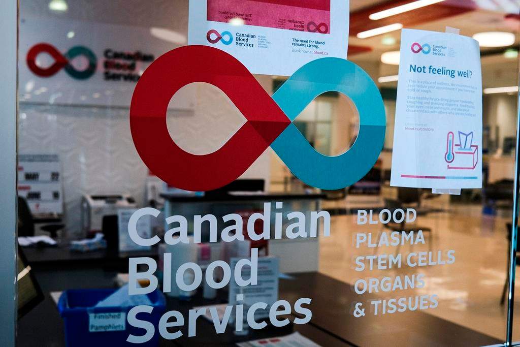 A blood donor clinic pictured at a shopping mall in Calgary, Friday, March 27, 2020, amid the worldwide COVID-19 pandemic.