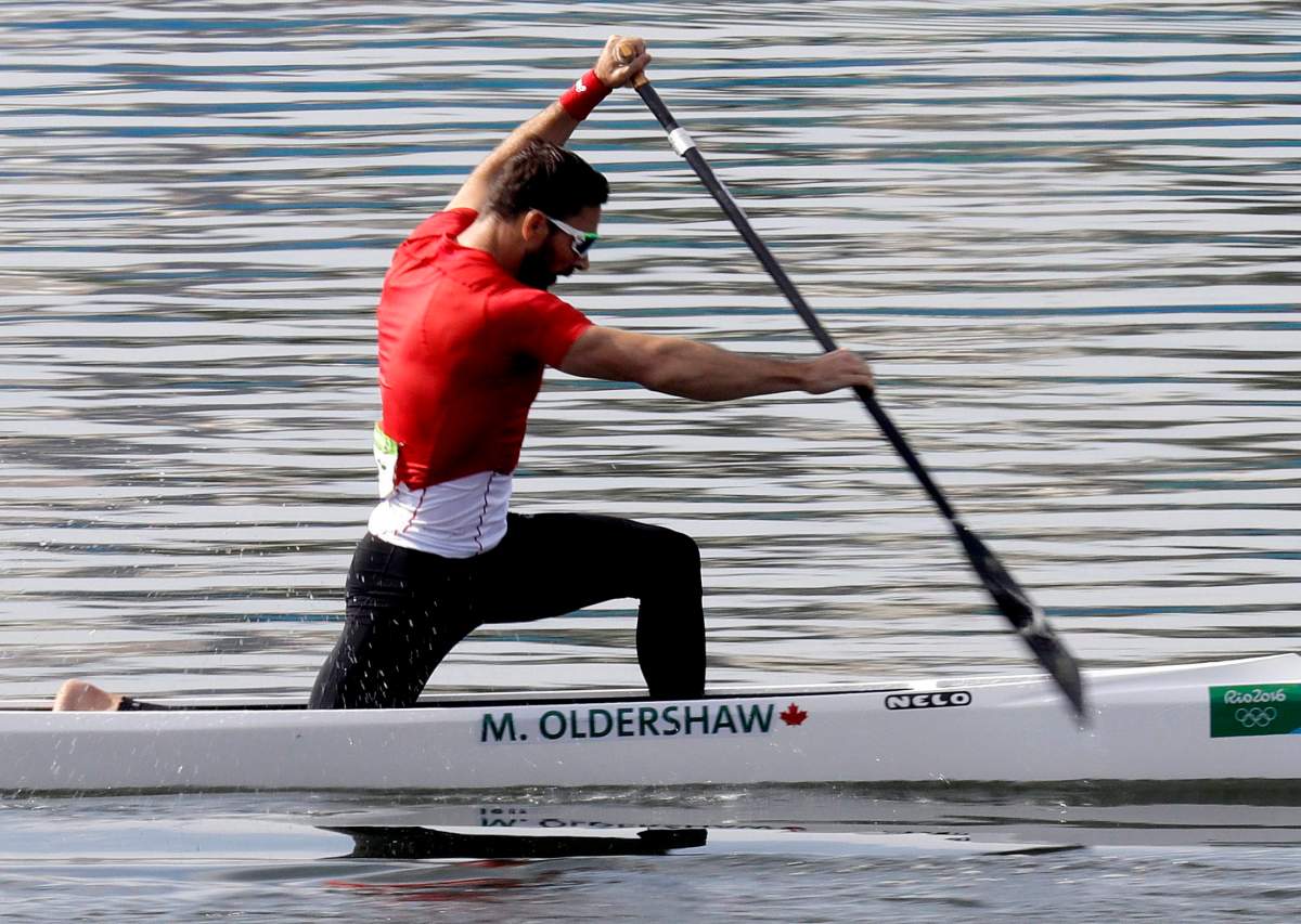 Canada’s Mark Oldershaw paddles during the men’s canoe single 1000m final during the 2016 Summer Olympics in Rio de Janeiro, Brazil, Tuesday, Aug. 16, 2016.