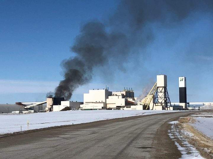 The fire at the Vanscoy Nutrien Potash Operation, as it appeared around 2 p.m on March 8, 2020.