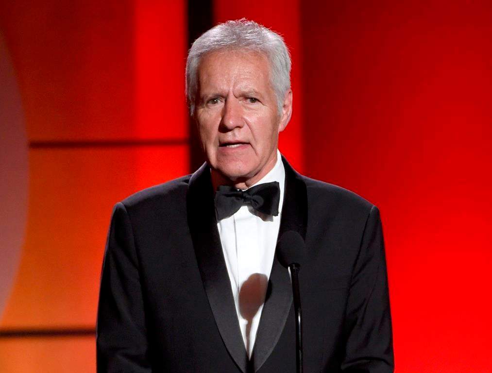 In this April 30, 2017, file photo, Alex Trebek speaks at the 44th annual Daytime Emmy Awards at the Pasadena Civic Center in Pasadena, Calif.