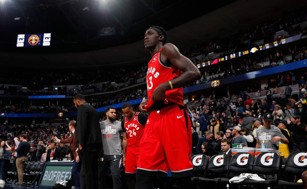 Toronto Raptors forward Pascal Siakam heads to the locker room as time runs out in the second half of an NBA basketball game against the Denver Nuggets Sunday, March 1, 2020. The Nuggets won 133-118.