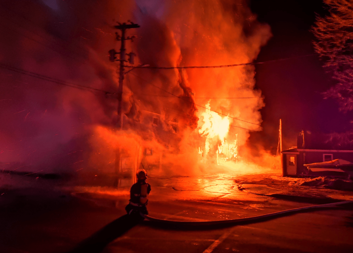 Fire rips through two buildings in Pictou, N.S., on Thursday, March 19, 2020.