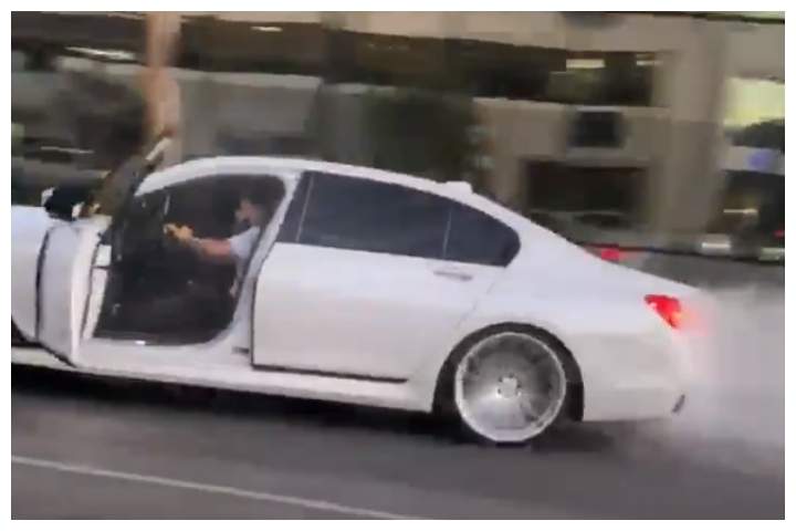 A suspect is shown behind the wheel of a BMW involved in a road rage incident in Los Angeles on March 2, 2020.